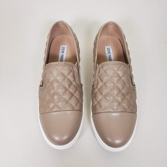 Steve Madden Zaander Quilted Slip On Sneakers Tan Leather Womens Size 9.5 - Picture 4 of 11
